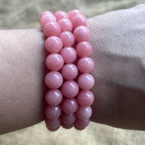 Natural rose quartz stackable‘s with a crystal & spacers Stretch alot 3 - Picture 7 of 11